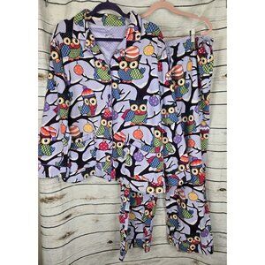 Nick & Nora Purple Owl Print Flannel Pajamas Set XXL Top Pants Womens 2 Pc